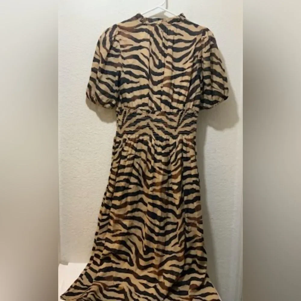 J. Crew Smocked-Waist Cotton Voile Dress in Zebra Stripe